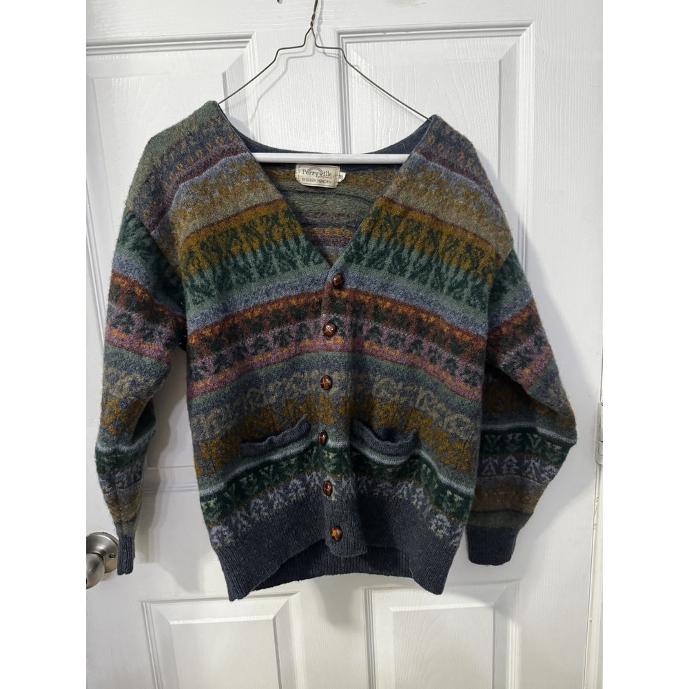 Vintage Perryville Konen Munchen Women's XL Fair Isle Cardigan Sweater Nordic